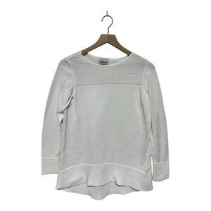 Kinross White 100% Cotton Knit Pullover Sweater Size S | Textured Hem Crew Neck